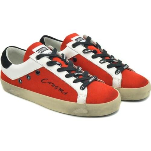 CANGMA Luxury Brand Original Designer Casual Shoes Red Cow Suede Sneakers for Girls Flats Woman Vintage Vulcanized Shoes