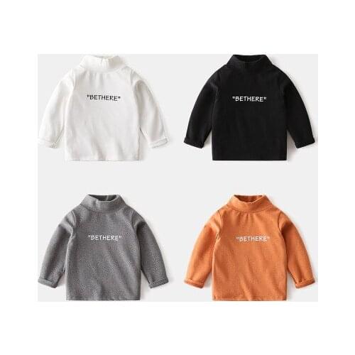 Childrens Turtleneck Bottoming Shirt Korean 2020 New Boys Letter Velvet Thickened Long-sleeved T-shirt Baby Winter Clothes 2-7Y