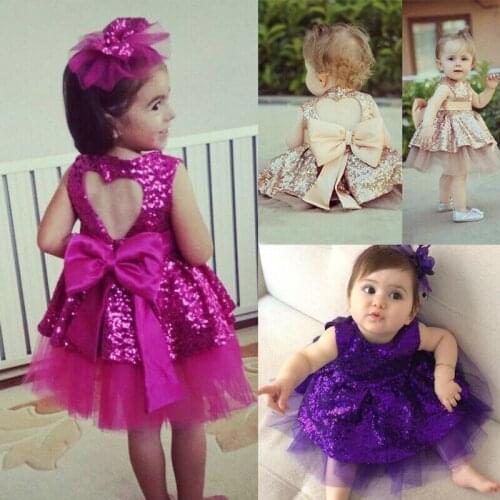 Pudcoco 2019 New Arrival Kids Baby Girls Sequins Lace Dress Bithday Party Dress Backless Bowknot Sundress