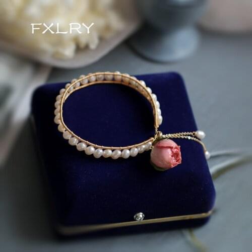 FXLRY Elegant Original Handmade Natural Pearl Vintage Preserved Flower Bracelet For Women Jewelry
