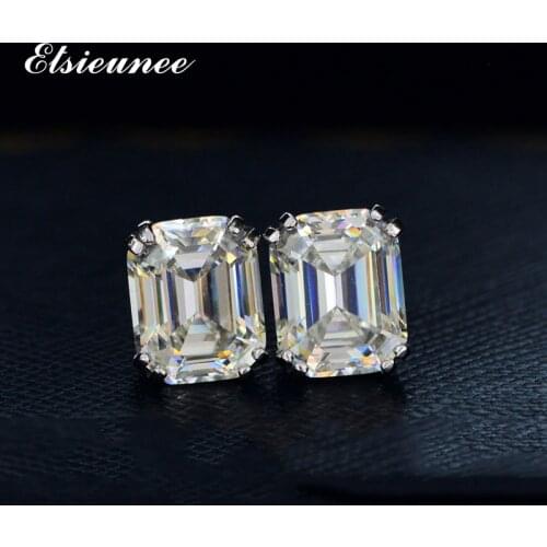 ELSIEUNEE Classic 100% 925 Sterling Silver Created Moissanite Diamond Gemstone Stud Earrings Wedding Fine Jewelry Drop Shipping