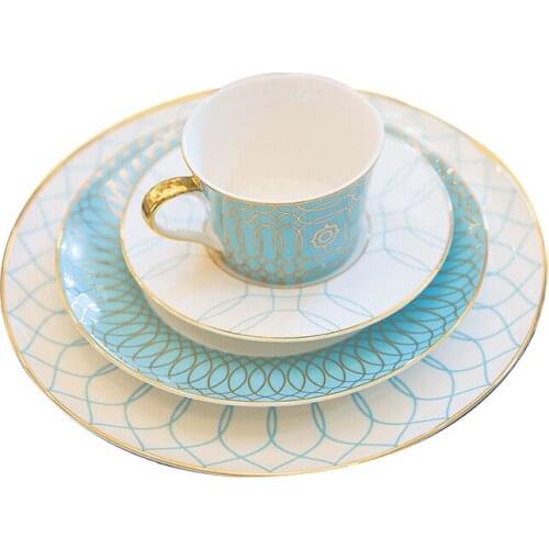 European Ceramic Dinnerb Geometric Figure Dessert Steak Plate Flat Dish Coffee Cup Saucer Set Kitchen Tableware