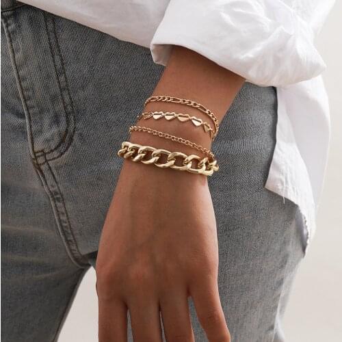 European and American Simple Retro Jewelry with Multilayer Tassel Personality Generous Hollow Love Metal Bracelet for Female