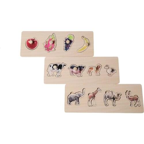 Wooden Early Educational Toys Fruit/ Animal Puzzles Montessori Materials Preschoo for Hand-Eye Coordination Exercises