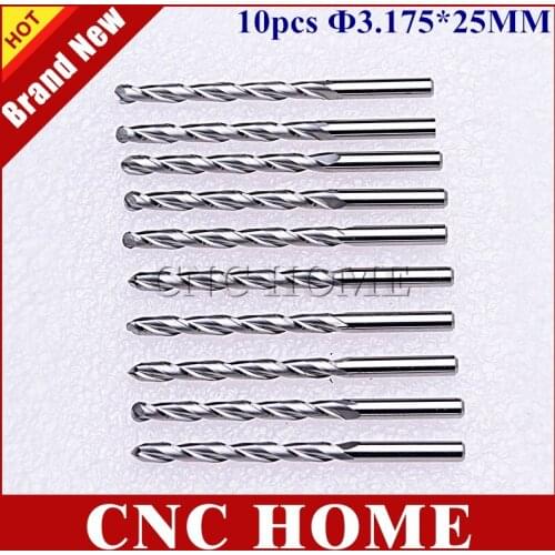 10pcs 3.175*25MM 2 Flutes Ball Nose End Mill Bits, Solid Carbide Cutter, Wood Carving Tools, 3D Relief Engraving on Acrylic, MDF