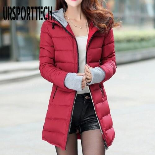 URSPORTTECH Winter Jacket Women Hooded Long Parka Warm Slim Winter Coat Woman Puffer Jacket Oversized Padded Outwear Coat Women