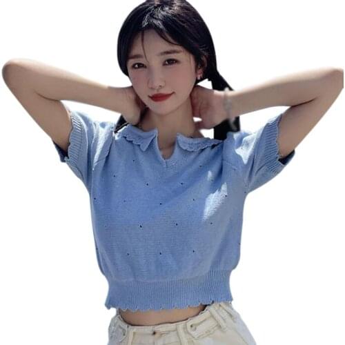Summer Sweet Tshirt Korean Style Women Thin Section Loose Bubble Sleeve Short Sleeve Tee Shirt Tops