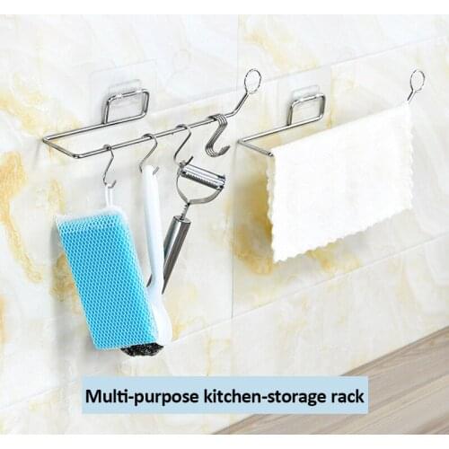 Multifunctional Towel Rack Paper Towel Holder Stainless Steel Shelf No Drilling Storage Rack For Kitchen Bathroom Toilet Supply