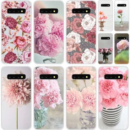 Soft Silicone Case For Samsung Galaxy S21 S20 Uitra S10 S9 S8 Plus Lite Ultra S20fe S10e S7Edge Pink Flower Peony On The Vase