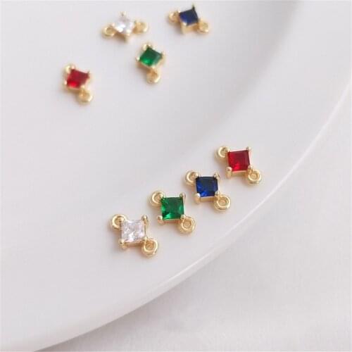 14K Gold Filled Set sapphire blue zirconium emerald zircon square double hanging accessories handmade diy first jewelry material