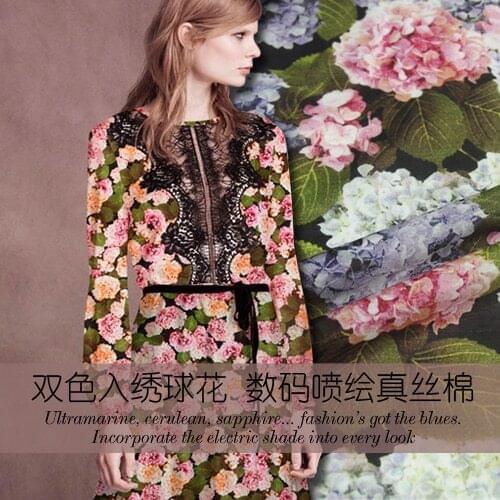 New high-end super beautiful printing to beautiful Hydrangea silk cotton cloth cotton fabric digital printing fashion dress