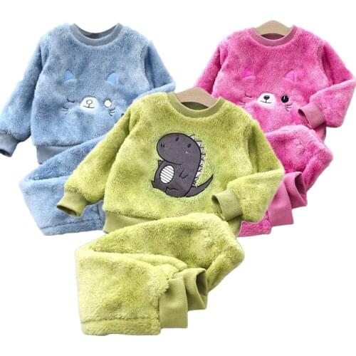 Baby Boy Girl Clothes Pajamas Set Thick Flannel Fleece Toddler Child Warm Catoon Bear Sleepwear Kids Home Suit Autumn/Winter