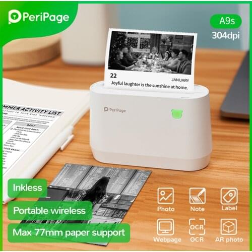 PeriPage A9s Mini Portable Thermal Printer 304dpi Pocket Wireless Bluetooth Photo Mobile Printer Receipt Label Maker 56mm/77mm