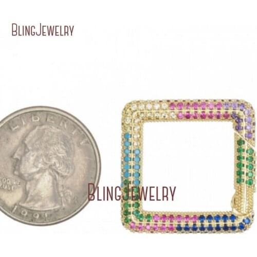Gold Filled Square Carabiner Spring Belt Clip Carabiner Rainbow CZ Spring Belt Clip for Jewelry Making FC33022