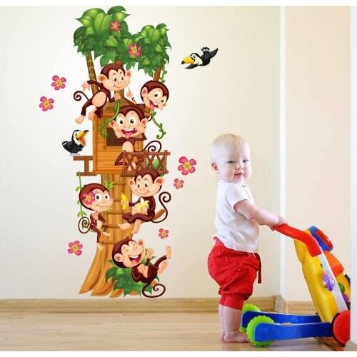 R00381, monkey tree wall sticker for kids with design size 40x120cm
