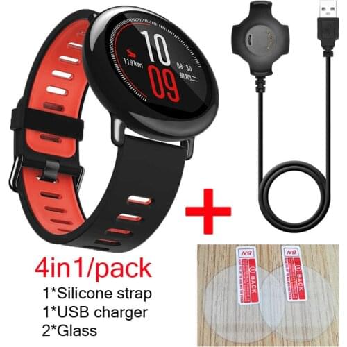 4in1 Band for Original Xiaomi Huami Amazfit pace watch Strap Silicone smartwatch+USB Charger cable dock+glass Screen protector