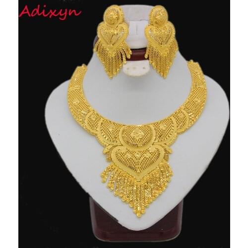 Luxury Necklace/Earrings Jewelry Set For Women Girls Gold Color Elegant Arab/Ethiopian Bridal Wedding/Party Gifts