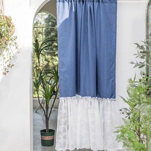 Splicing Lace Curtains For Living Room Door Sheer Blue Cloth Kitchen Window Blinds Drapes Finished Cafe Cabinet Decora X-JD1097