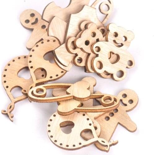Mix Baby Bear/clothes/pin/balloon Wood DIY Crafts Home Decor Embellishment Handicrafts Scrapbooking Wooden Ornaments 15pcs m1846