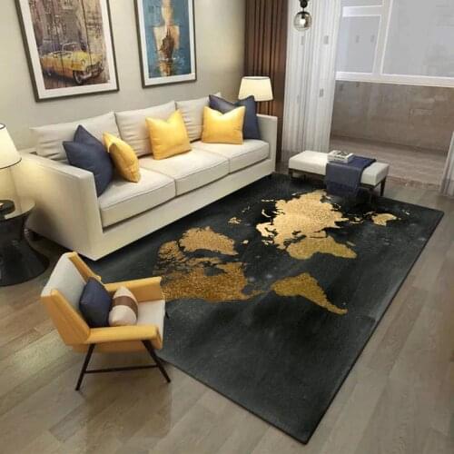 DeMissir 2019 Modern Black Golden World Map Printed Carpet Rugs For Bedroom Living Room 10 Kinds Sizes S M L XL XXL Customize
