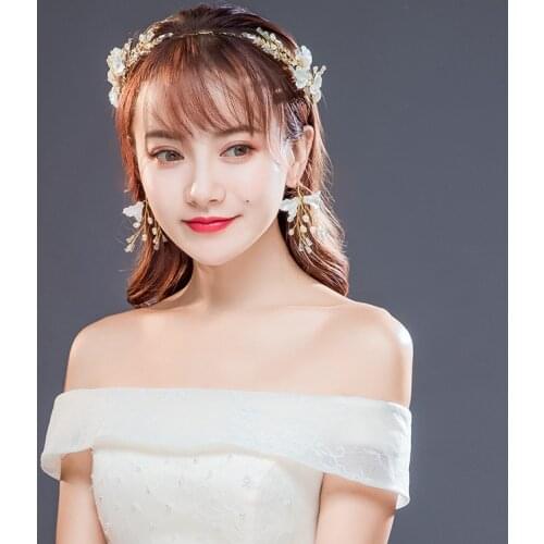 Trendy Gold Tassel Earrings Headband Sets Pearl Rhinestone Hairbands Handmade Hair Jewelry Bride Women Wedding Hair Accessories