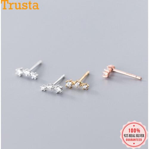 Trustdavis Minimalist Authentic 925 Sterling Silver Lovely Stick Dazzling CZ Stud Earrings For Women Silver 925 Jewelry DA888