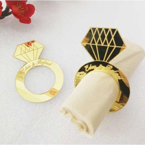 Custom Diamond with Initials Napkin Ring, Personalized Wedding napkin rings table decors, mirror gold Cut Napkin Ring