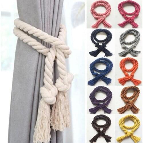 2 Pcs/Set Home Curtain Buckles Tie Rope Solid Color Curtain Tieback Holder Clips Rope Home Decor Curtain Decorative Accessories