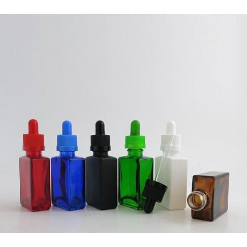 200 x 30ml Empty Red Blue Green Frost Black Amber White Square Glass Bottles With Glass Piepette Droppers Containers
