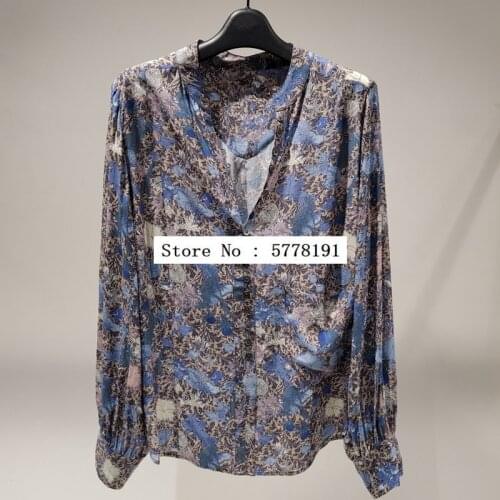 2021 SS Women Shirt V neck Floral Print Shirt Viscose FULL Sleeves Buttoned CUFFS FASHION Blouse top