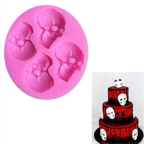 3D Skull Head Chocolate Molds Embossed Silicone Cake Mold Biscuits Fondant Mould DIY Baking Decorating Tools Cookies Moulds