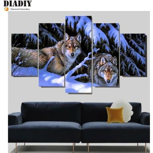 5pc Full Square&round drill 5D DIY Diamond embroidery Snow Wolf Diamond Painting Cross Stitch Rhinestone Mosaic decor gift