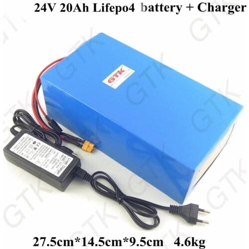 GTK lifepo4 24v 20ah battery 24v 20ah lifepo4 electric bike battery 24v lifepo4 battery pack for electric bicycle 24v + charger