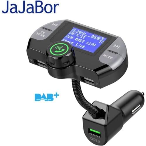 JaJaBor Car DAB Digital Radio FM Transmitter Bluetooth Car Kit Handsfree AUX Audio Broadcast QC3.0 Quick Charge