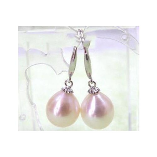 >>noble jewelry 14k white solid gold 10*11mm AAA+++ drop white south sea pearls dangle earrings