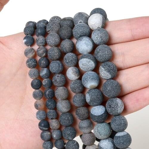 Natural Stone Beads Gray Matte Agates Round Loose Bead for Jewelry Making DIY Bracelet Necklace Accessories 4/6/8/10/12 MM