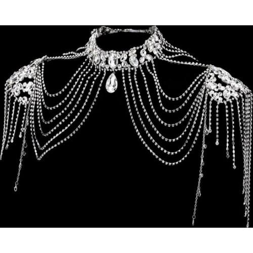 Luxury Wedding Bride Necklace Diamond Shoulder Chain Drop Women Performance Dress Accessories Engagement Party Lady Jewelry