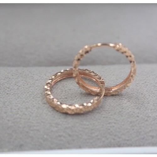 Pure 18K Rose Gold Carved Small Earrings Personalized Ball Gift Cute Hoop Earrings 1.8-2.0g Everyday Jewelry Shining