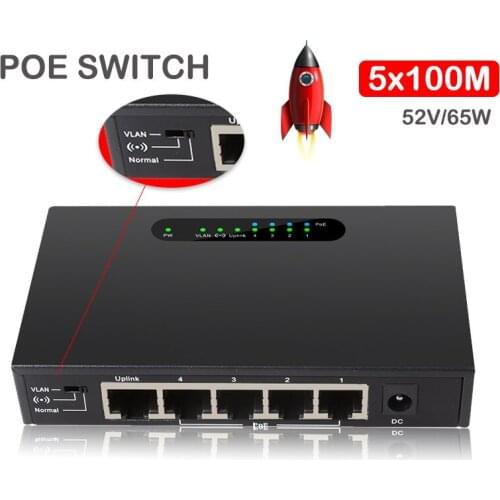 POE Switch RJ45 Ethernet Switch 4 POE Port + 1 Uplink MINI adapters Support Extend 250m 52V/65W network switch 5 Port Fast speed
