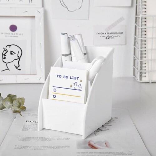 Ins Kawaii 3 Grid Trapezoid Desk Pen Holder White Pencil Storage Box Desktop Organizer Stand Case School Office Stationery