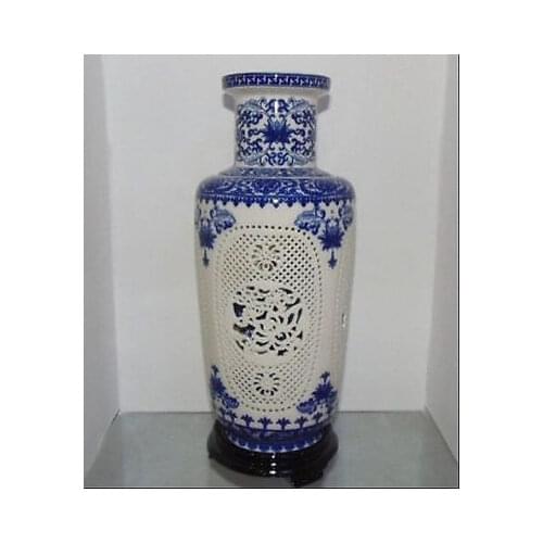 Exquisite Chinese Blue and White Porcelain Openwork Detachable Vase, Painted with Flowers and Birds