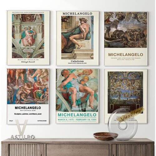 Michelangelo Retro Prints Exhibition Museum Poster Figure Nude Abstract Wall Art Decor Canvas Painting Bedroom Home Decoration