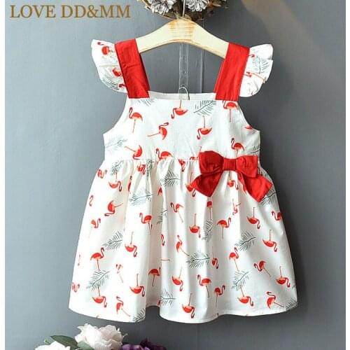 LOVE DD&MM Girls Dresses Summer New Childrens Wear Girls Sweet Straps Flying Sleeves Crane Print Childrens Foreign Dress