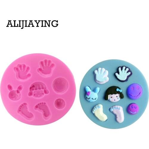 M0012 1Pcs Baby hands feet Shape Silicone Molds Smiley face Fondant Cake Silicone Molds Sugar Craft Chocolate Bakeware Tools