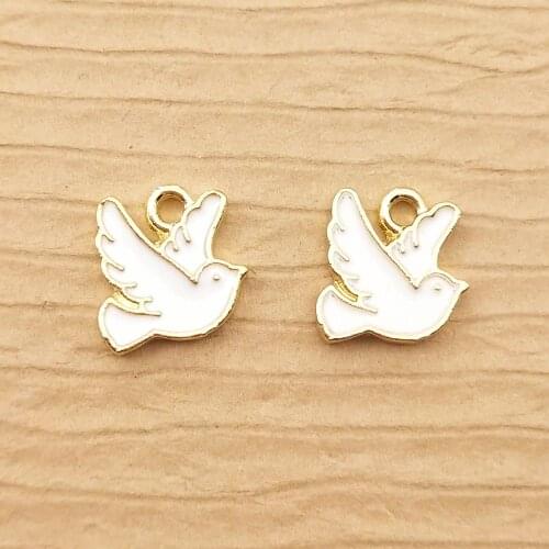 10pcs 10x10mm small enamel dove charm for jewelry making cute earring pendant bracelet charm necklace charms diy finding