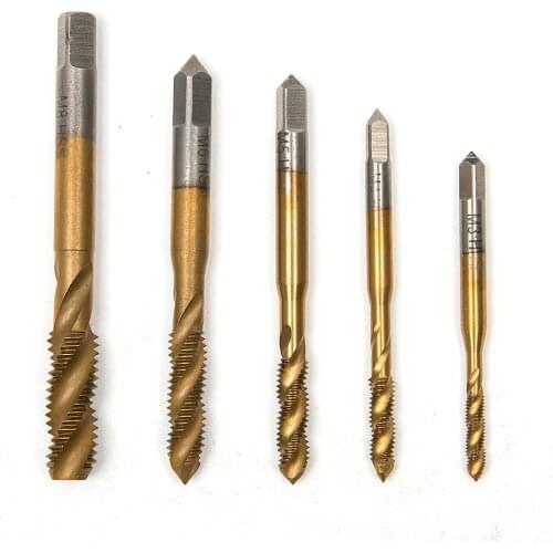 5pc/lot Titanium Coated Metric Hss Spiral Fluted Machine Screw Tap M3 M4 M5 M6 M8 Spiral Pointed Taps Tapping Thread Forming Tap