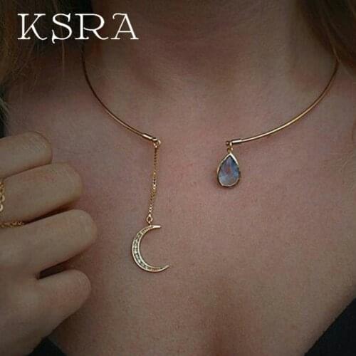 KSRA Fashion Simple Open Necklace For Women Female Boho Moon Water Drop Choker Necklace Jewelry 2020 New