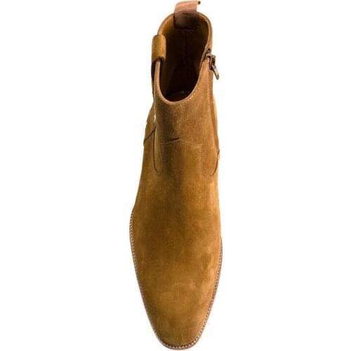 Winter New Men Motorcycle Biker Safety Shoes Runway Genuine Suede Leather Block Heels Riding Pointed Toe Military Ankle Boots