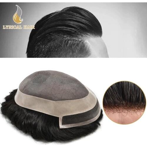 Fine Mono Mens Toupee Black Human Hair System Welded Mono Lace Indian Remy Human Hairpiece Druable PU Replacement for Men