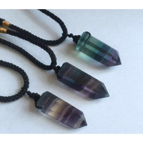 Natural Colorful Striped Column Pendant Fluorite Quartz Crystal Stone Point Healing Hexagonal Quartz Wand Treatment Stone